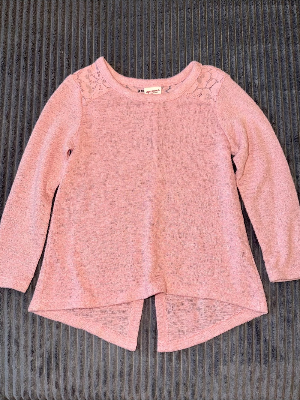 Arizona Jean Company 2T Girls' Light Pink Lace-Shoulder Long Sleeve Top